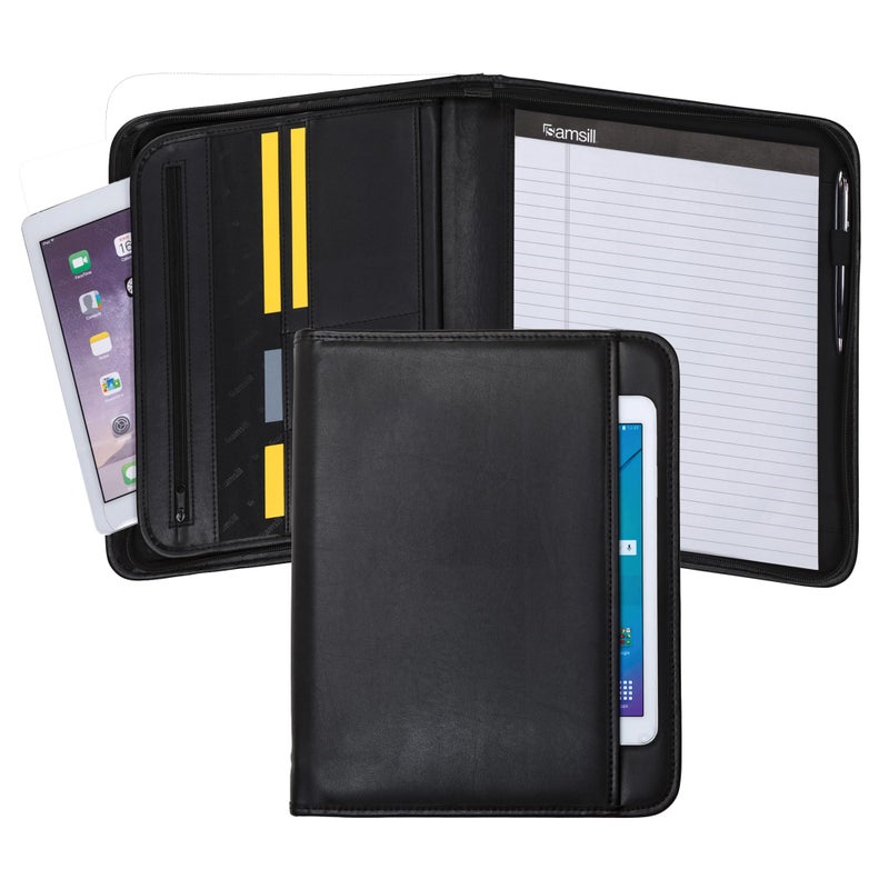 Samsill Professional Padfolio with Secure Zippered Closure  10.1 Inch Tablet Sleeve  and 8.5 by 11 Inch Notepad  Black  Full Size (70820) - Image 1